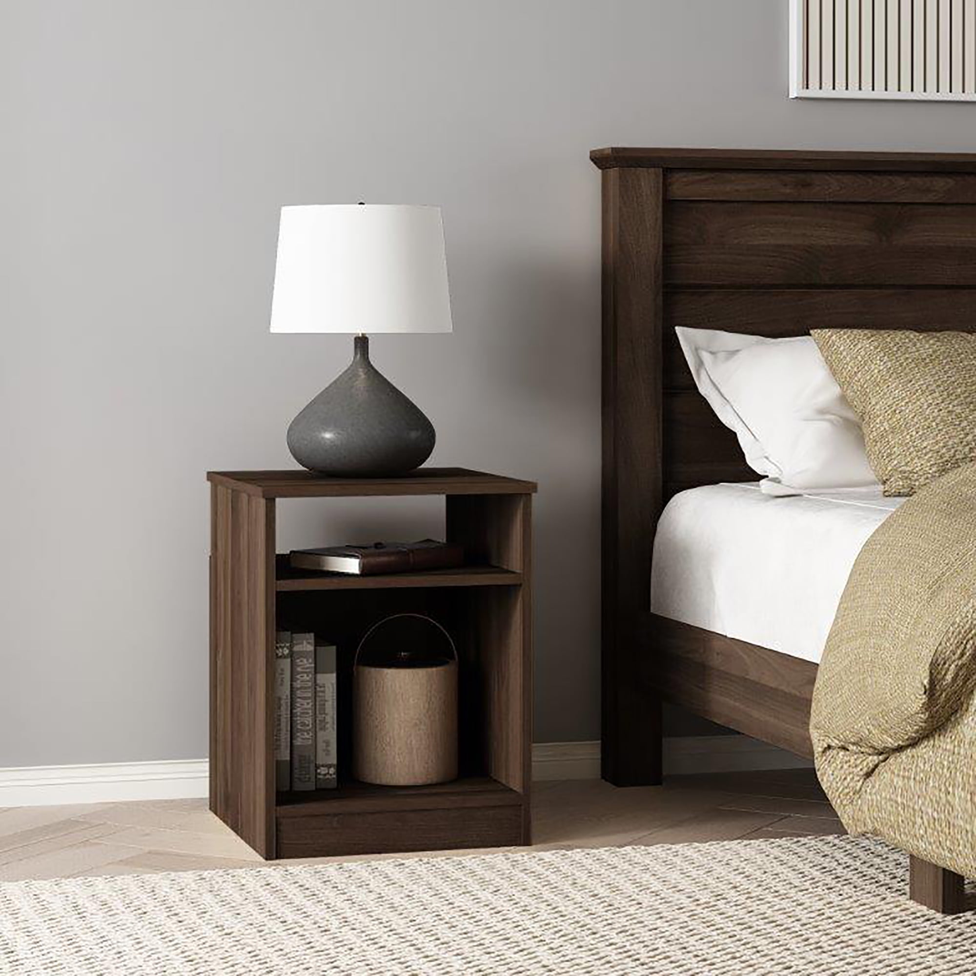 Mainstays Ardent Open Shelf Nightstand, Dark Walnut