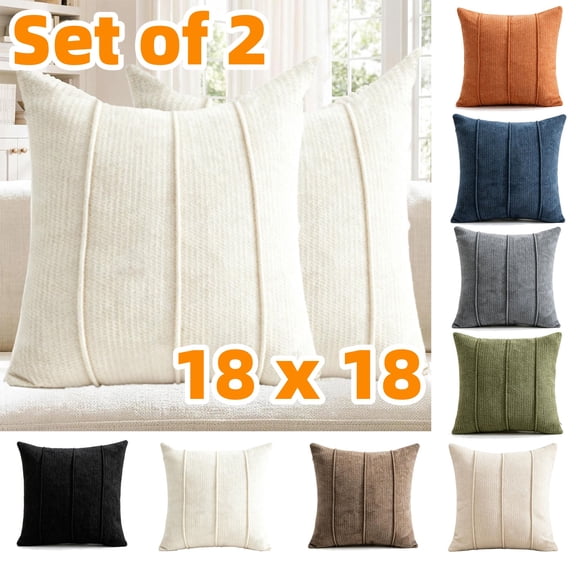 Throw Pillow Covers 18 x 18, Set of 2 - Fall Decorative Soft Corduroy Striped Boho Pillow Covers, Cushion Pillow Cases for Farmhouse Decor, Couch, Easter, Bed Living Room, Black
