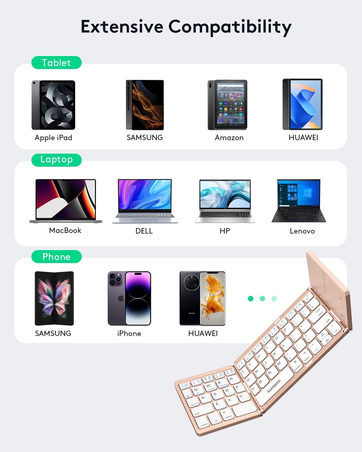 Foldable Bluetooth Keyboard with Touchpad - Portable Wireless Keyboard with Holder, Rechargeable Full Size Ultra Slim Pocket Folding Keyboards for Android Windows iOS Tablet & Laptop - Black
