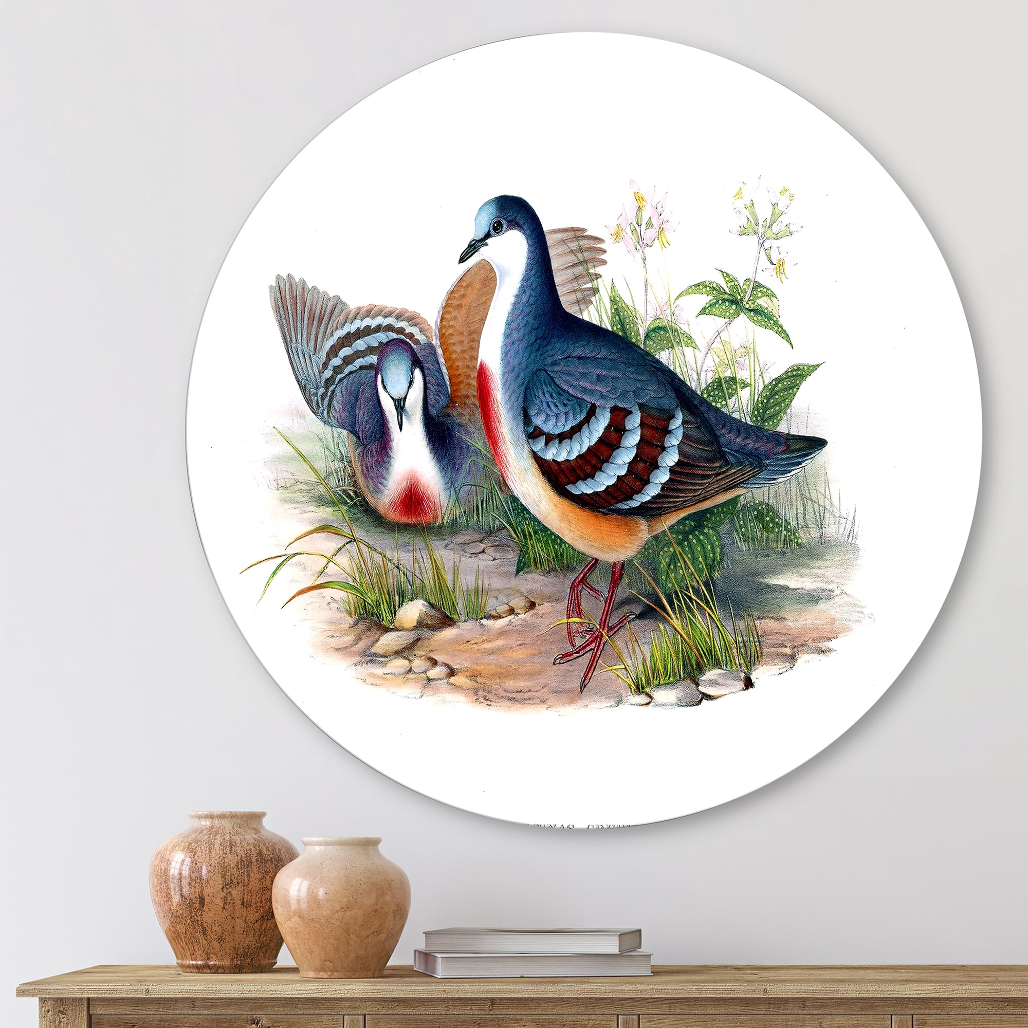 Designart 'Ancient Birds In The Wild IV' Traditional Circle Metal Wall Art 23x23 - Disc of 23
