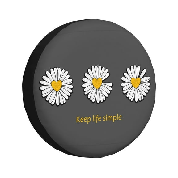 Naloa Keep Life Simple Daisy Flower PVC Leather Spare Tire Wheel Cover for Car Truck SUV Camper Trailer Universal Fit many size14 inch