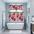 thumbnail image 5 of Spring Watercolor Pink Flowers Curtain Tier and Valance Set 3 Piece, Country Floral Leaf 3-inch Rod Pocket Window Tier Curtains Valance for Kitchen Living Room, 5 of 9
