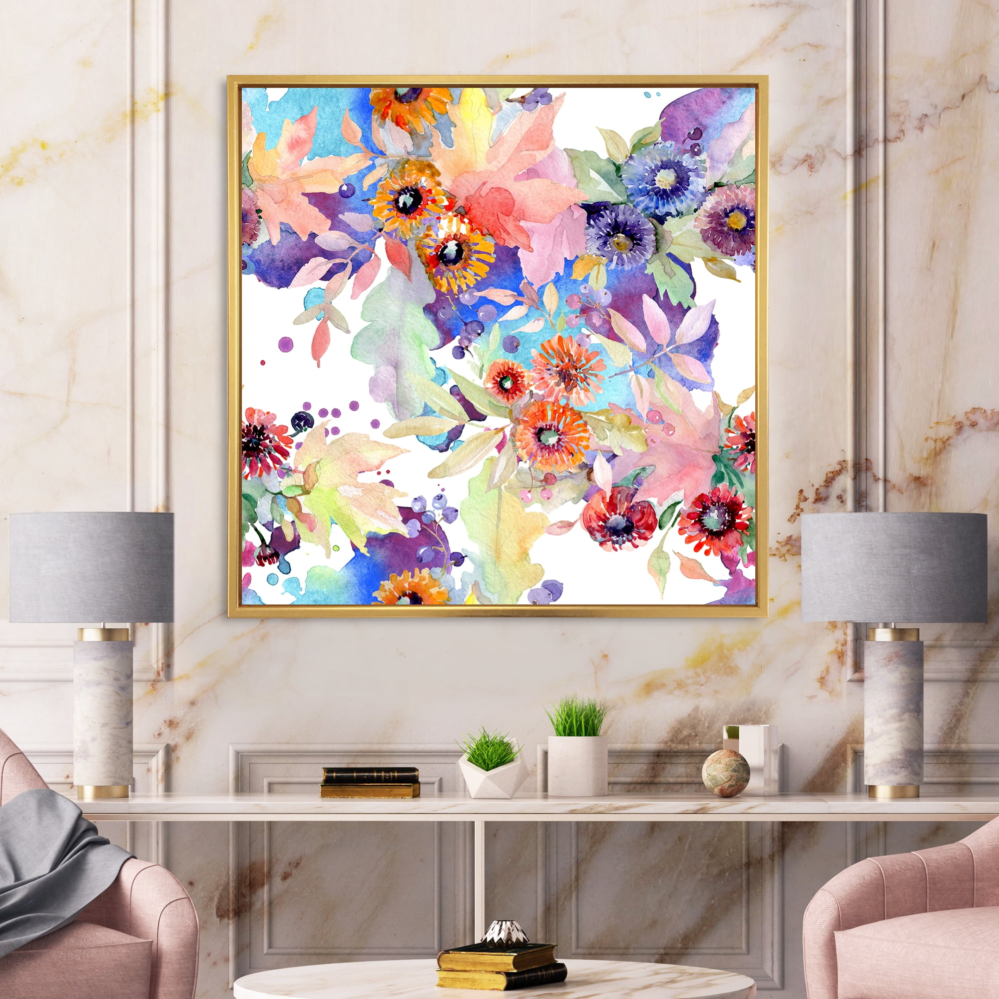 Designart 'Abstract Bouquet Floral Botanical Flowers' Modern Framed Canvas Wall Art Print