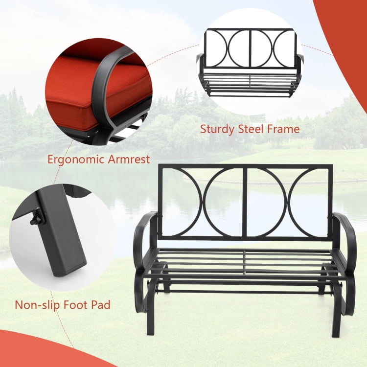 Aimee Lii Double Chair Outdoor with cushion, Patio Glider Bench, Porch, Backyard, Sturdy, Red Aimee Lii Double Chair Outdoor with cushion, Patio Glider Bench, Porch, Backyard, Sturdy, Red
