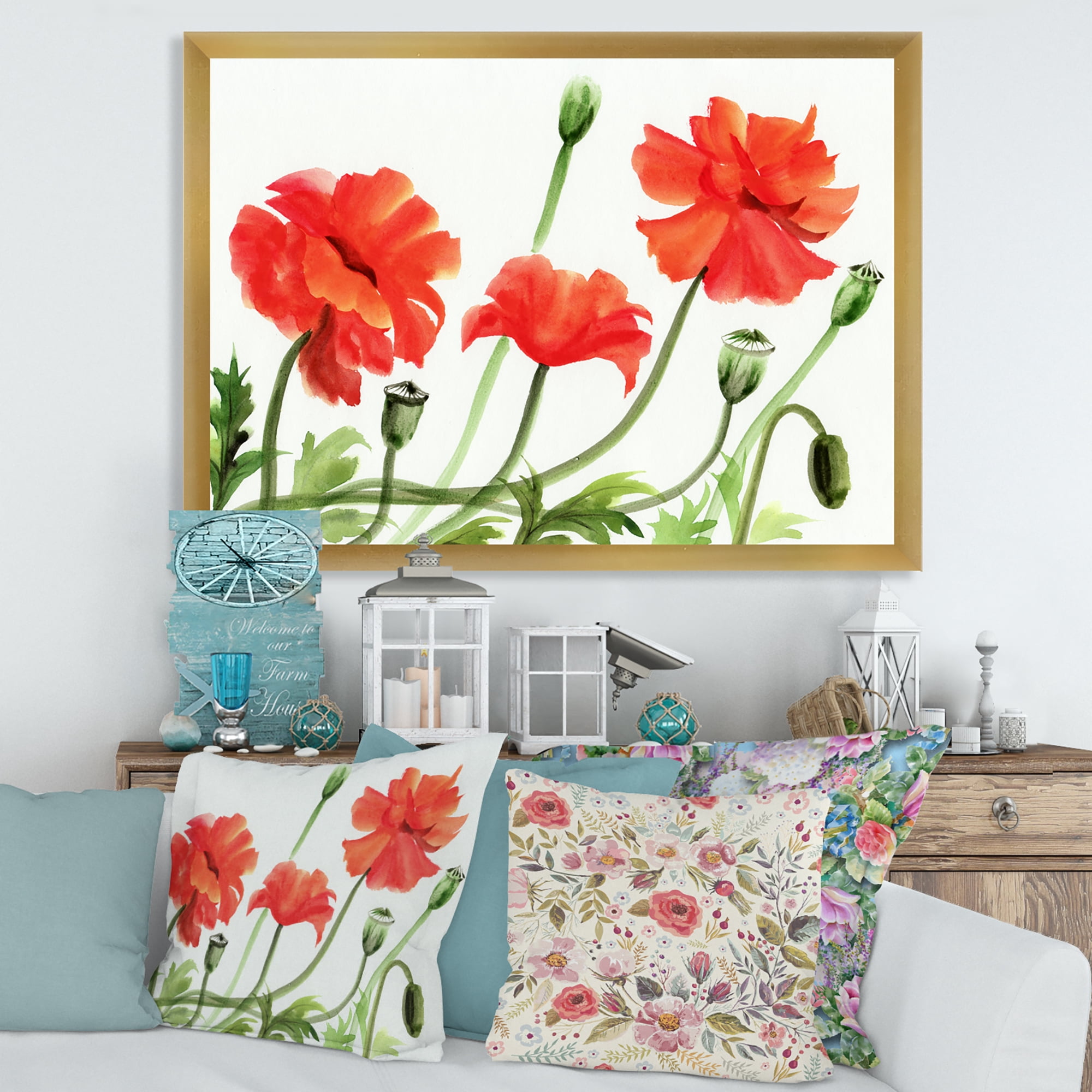 Designart 'Ancient Red Poppies III' Traditional Framed Art Print
