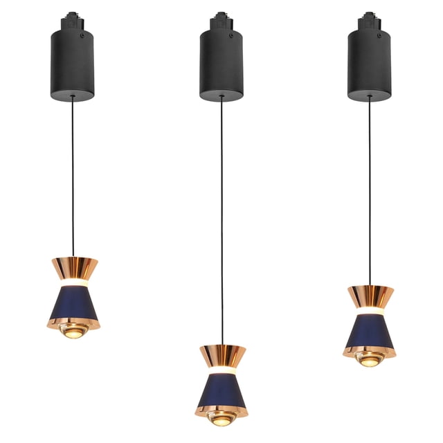 FSLiving Lampe de Pendaison Réglable à Levage Rétractable en Forme de J avec Abat-Jour en Aluminium Moderne pour Intérieur, Bleu - 3 Lumières