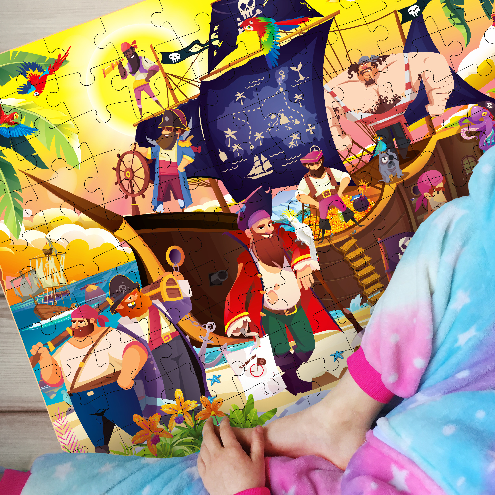 QUOKKA 100 Piece Puzzles for Kids Ages 4 6 - 3 Floor Puzzles for Toddlers 3 5 - Pirates Dragons