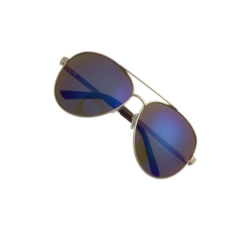 XL Extra Large Gold Frame Aviator Sunglasses Big Head Oversized Wide 62mm Mirror Men, Blue