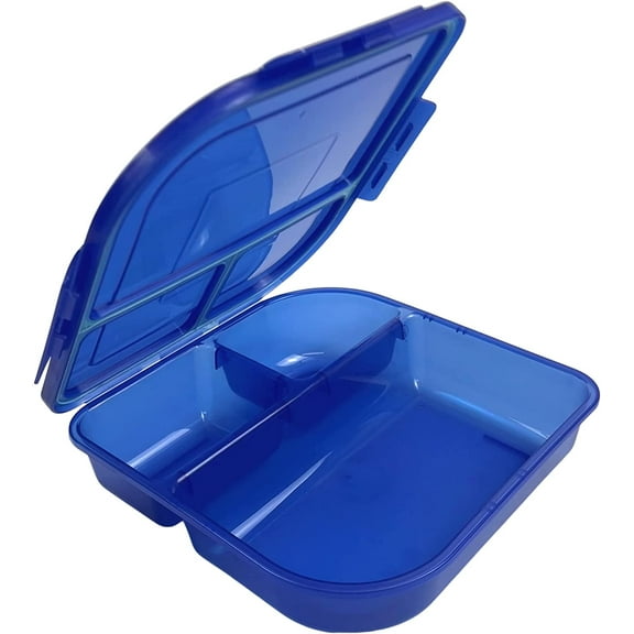 MyGo Container Large To-Go 3-Compartment Food Container, 9-3/8" X 9-3/8" X 2-1/2", Reusable, Microwave Safe, Blue