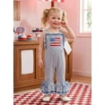 thumbnail image 4 of BemeyourBBs Toddler Baby 4th of July Outfit Patriot Independence Day Clothes Toddler Girl Summer Jumpsuit USA Flag Embroidery Sleeveless Waffled Striped Bell Bottom Overall Pants, 4 of 9