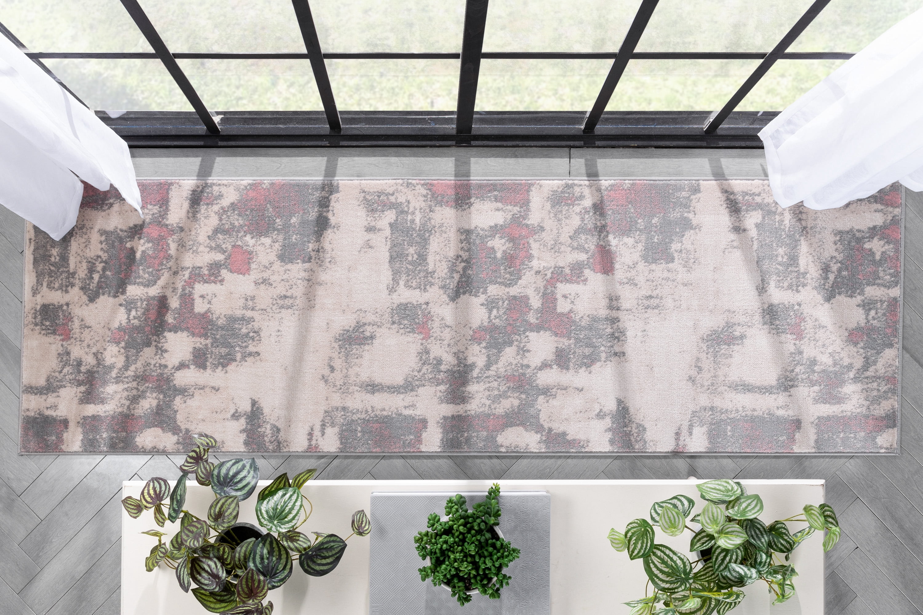 Well Woven Caila Grey & Blush Brush Stroke Abstract Geometric Runner Rug 2x7 (2'3" x 7'3")