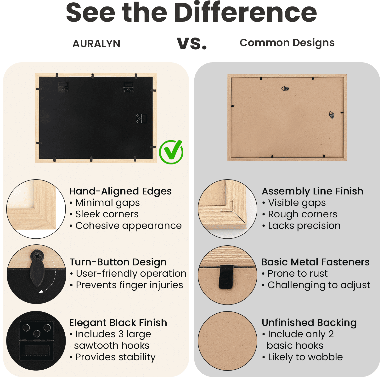 AURALYN 11x17 Picture Frames Set of 3 – Fits 8x12 with Mat or 11x17 Without Mat – Wood Grain, Easy to Hang, Finger-Friendly, Includes Hanging Kit (Wood Frames, 3 Pack)
