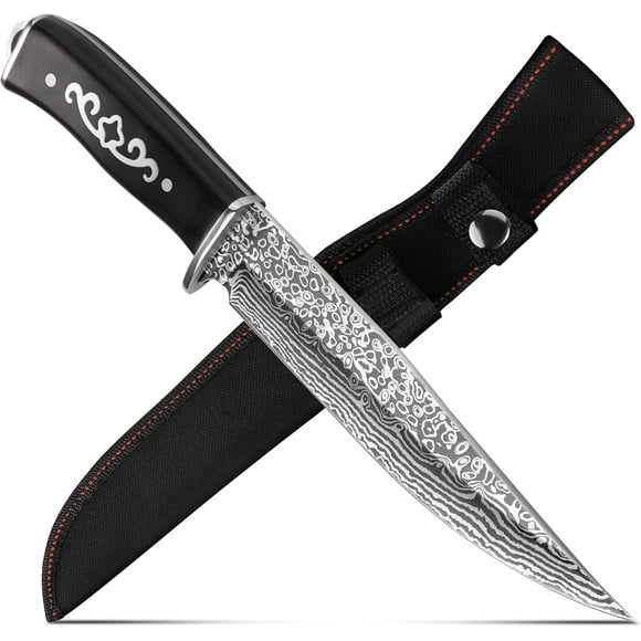 Fixed Blade Hunting Knife with Sheath: Full Tang Camping Knife - Wood Handle Bushcraft Knives for Men Survival Knife with Clip Point