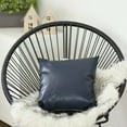 thumbnail image 1 of Bohemian Handmade Decorative Single Throw Pillow Vegan Faux Leather Solid 17" x 17" Navy Blue Square for Couch, Bedding, 1 of 4