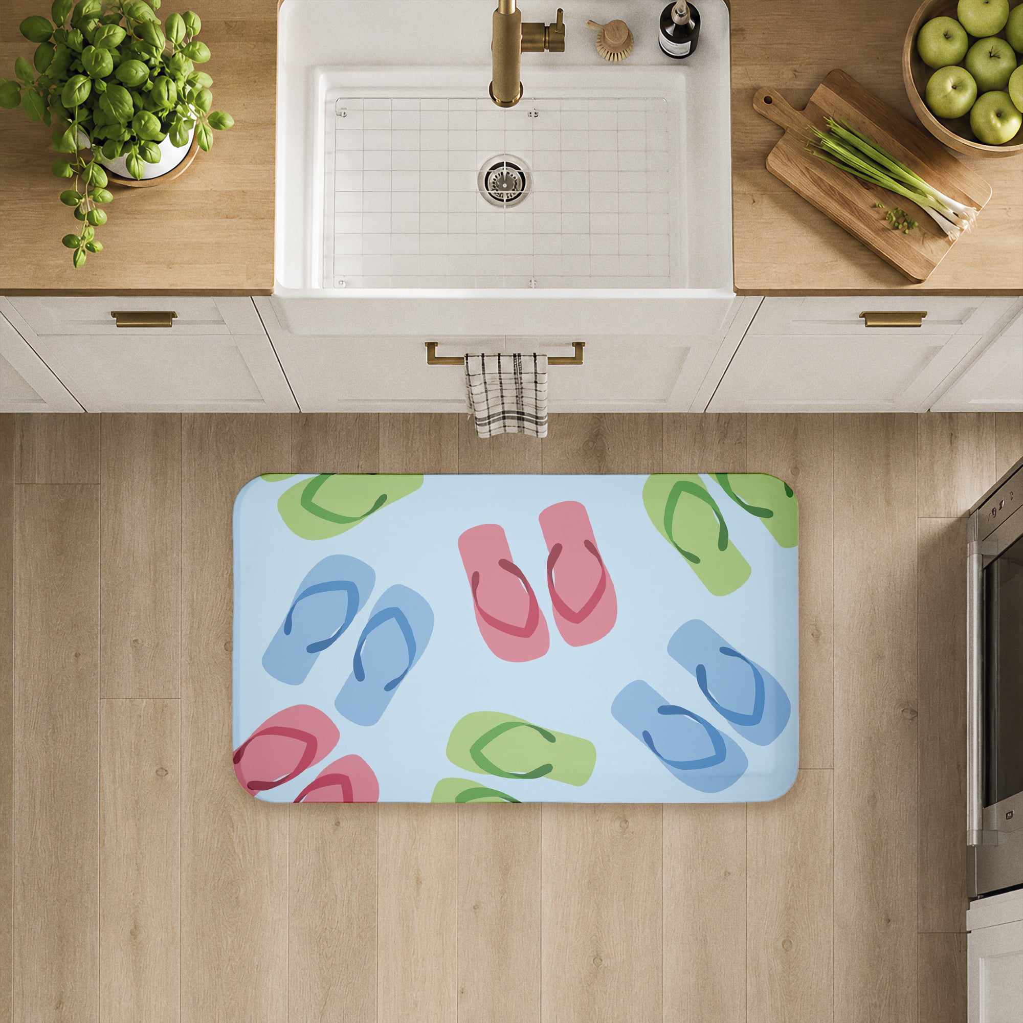 Stupell Industries Colorful Flip Flops on Blue Printed Anti-Fatigue Floor Mat, design by Lil' Rue