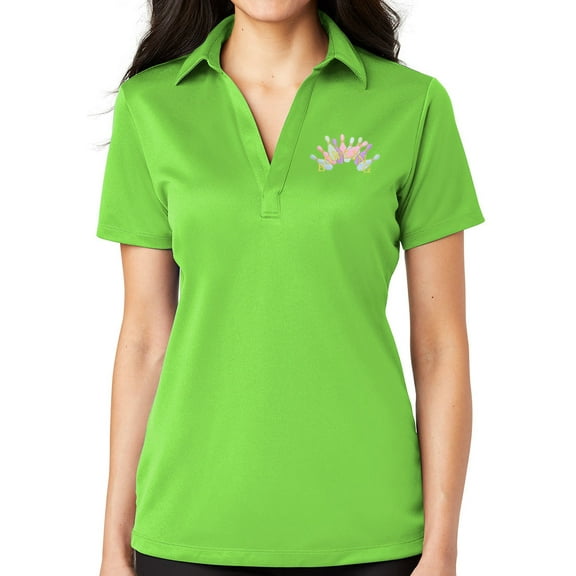 Ladie's Bowling Arch No Button Polo Shirt, Medium Lime Green