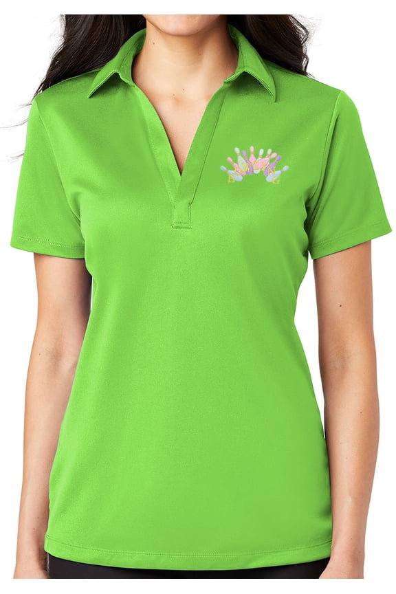Ladie's Bowling Arch No Button Polo Shirt, 3XL Lime Green