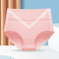thumbnail image 2 of Fulorrnie High Waisted Cotton Panties for Women Seamless Underwear Wide Elastic Band Briefs No Show Tummy Smoothing Waistband Soft Daily Wear, Pink, L, 2 of 3