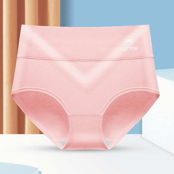 Fulorrnie Women's High Waisted Cotton Underwear Tummy Control Breathable Briefs Comfort Fit, Pink, XXL
