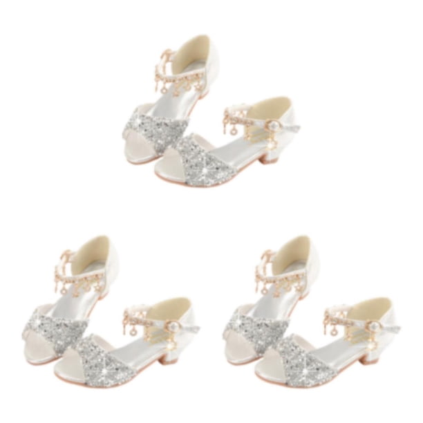 Minnieouse Niñas bailarina brillo zapatos niños Ballet boda fiesta carnaval Navidad sandalias escenario traje plata 27/18cm Type1 NO1