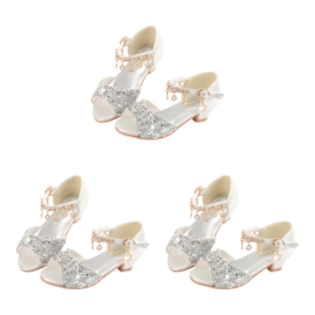 Minnieouse Niñas bailarina brillo zapatos niños Ballet boda fiesta carnaval Navidad sandalias escenario traje plata 27/18cm Type1 NO1