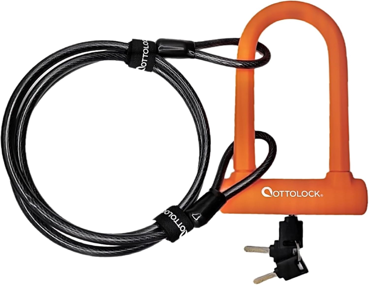 Compact U-Lock and Cable Bundle - Heavy Duty Anti Theft Bicycle U-Lock with Keys, Silicone-Coated, Bike Accessories, Orange