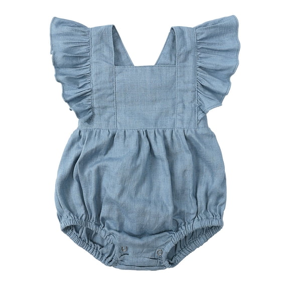 Toddler Baby Girls Fashion Cute Solid Color Linen Ruffles Backless Jumpsuit Romper