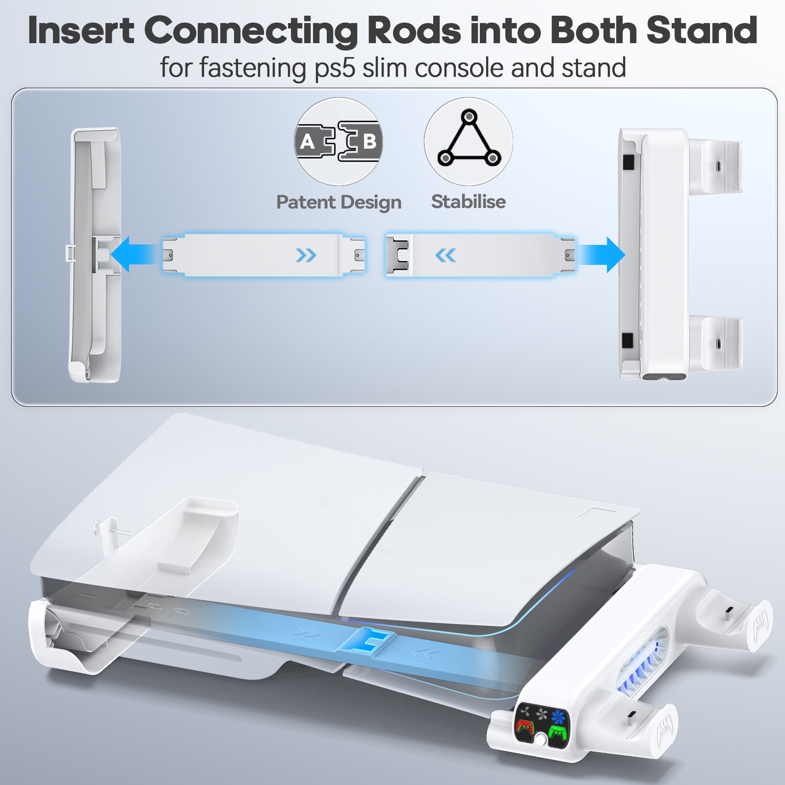PS5 Slim Horizontal Cooling Stand, Dual PS5 Controller Charger with 3-Level Cooling Fan (NOT Fit 2020 Playstation 5)