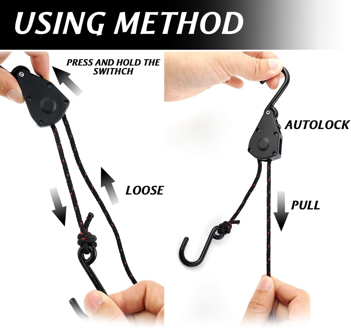 ABCISI 4PCS 8ft 1/8in Adjustable Heavy Duty Rope Hanger Ratchet Kayak and Canoe Bow and Stern Tie Downs Straps