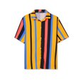 thumbnail image 1 of INSPIRE CHIC Camisa a rayas de verano para hombre Camisas de rayas verticales de bloque de color de playa con botones de manga corta Naranja Negro Azul L, 1 of 6