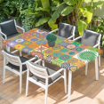 thumbnail image 2 of Colorful Ethnic Table Cloths for 5 Foot Rectangle Tables, Modern Abstract National Geometric Green Patio Waterproof Elastic Fitted Tablecloths, Washable Rectangular Table Cover for Camping, 2 of 8