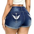 thumbnail image 6 of QERINTE Womens Plus Size High Waisted Shorts Stretchy Embroidery Summer Blue Denim Shorts, 6 of 6