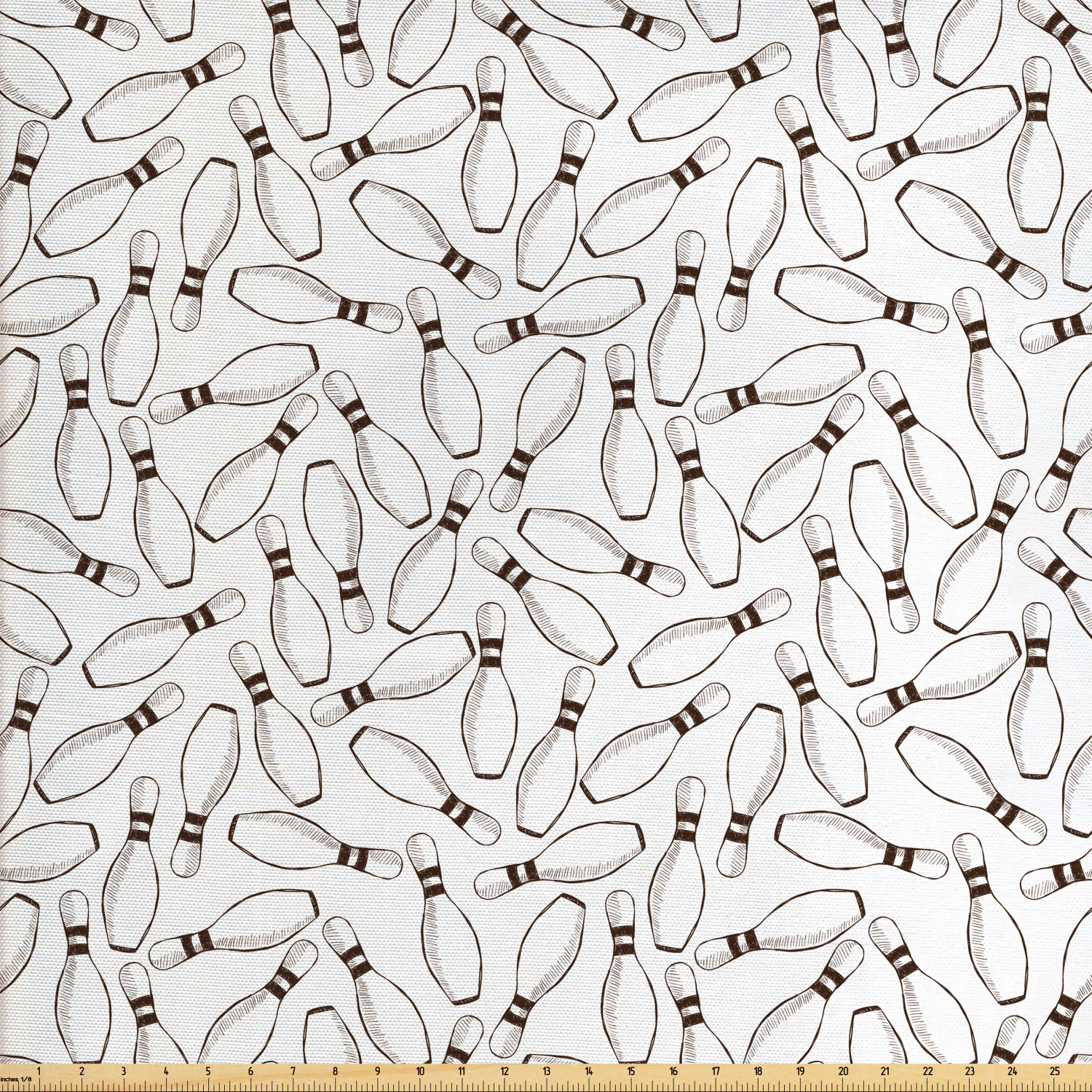 Bowling Party Fabric by The Yard, Sketchy Bowling Pins Pattern Hand