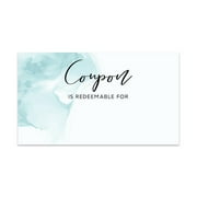 Koyal Wholesale Teal Watercolor Blank Coupon Is Redeemable For Voucher Cards, Loyalty Certificate Coupons, Her, 100-Pack