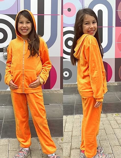 Oudiya Girls 2 Piece Outfits Velour Tracksuit Hoodie and Jogger Set Sweatsuit Athletic Clothes Sets