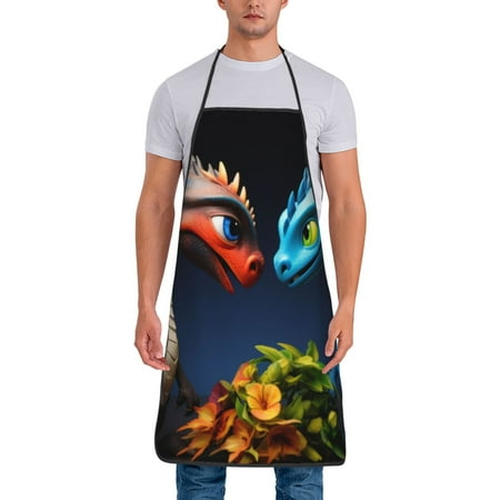 

Tideii Playful Colorful Dragons Flowers for Tie-up Apron Unisex Waterproof and Stain-Resistant Bib Apron for Kitchen Garden Painting