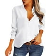 thumbnail image 2 of Polyester Long Sleeve Dress Shirts for Women White Leisure Lapel Work Womens Casual V Neck Collared Office Blouses Tops With Pocket XL, 2 of 9