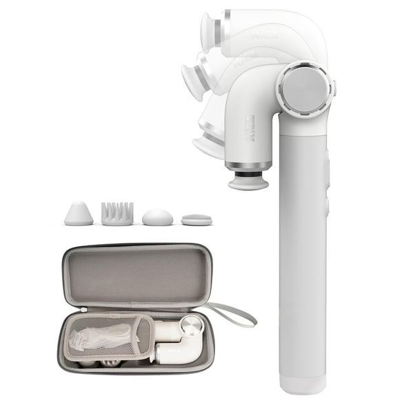 KiCA Evo-Mini Portable & Foldable Massage Gun - 90° Rotating Head, 235mm Extended Handle, 3200 RPM Deep Massager, Ultra-Quiet 40dB, 5 Replacement Heads