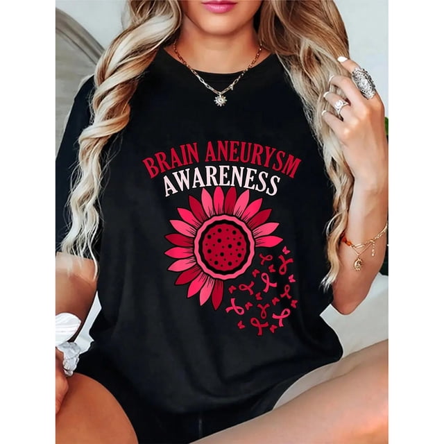 Playera de Mujer 100% Algodón con Listón de Flores para Concientizar sobre el Aneurisma Cerebral
