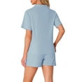 thumbnail image 3 of Womens Pajamas Set 100% Cotton Button Down Notch Collar Sleepwear Short Sleeve 2 Piece Suits with Pockets M Blue, 3 of 6