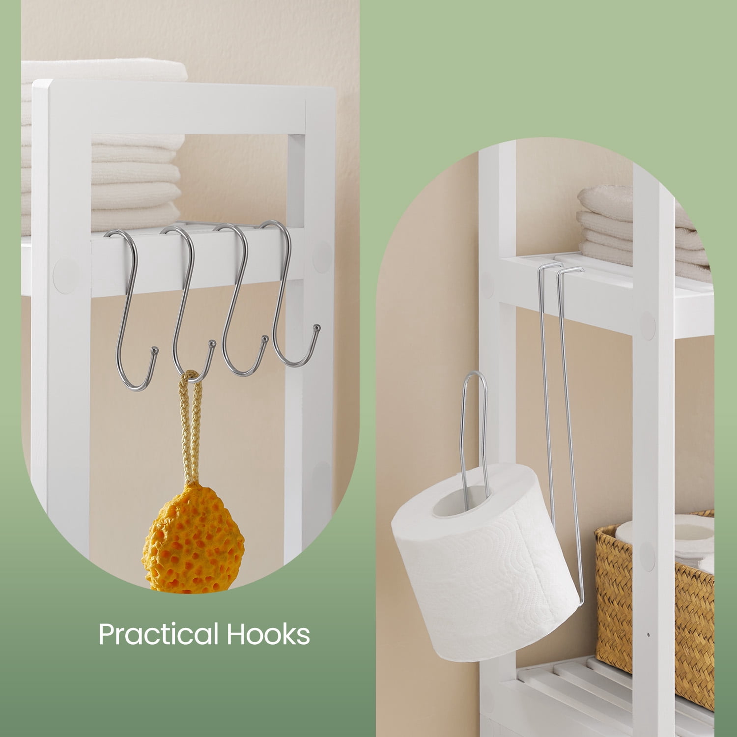 LEDREM Over The Toilet Storage Shelf, 3-Tier Bathroom Organizer Adjustable Saver Space Rack with Toilet Paper Holder,Cloud White