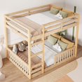 thumbnail image 3 of Bellemave Full over Full Bunk Bed Solid Wood Bunk Bed Frame with Guardrails and Ladder Heavy Duty Floor Bunk Bed for Teens, No Box Spring Needed (Natural), 3 of 9