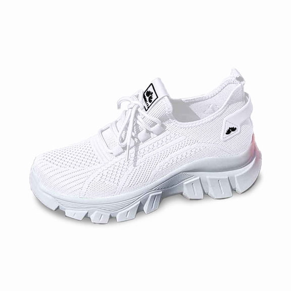 Lusa Womens Lightweight Breathable Sneakers Casual Athletic Shoes with Lace-Up Design for Everyday Comfy and Style Thick Sole Tooth Shape Non- Ladies Pure Casual Shoes White 43