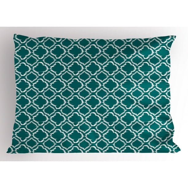 Teal Pillow Sham Traditional Ikat Style Pattern with Abstract Curves