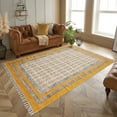 thumbnail image 2 of Casavani Handmade Cotton Dhurrie Living Room, Dining Room Rug Outdoor Patio Rug, Yellow 7x7 feet, 2 of 6