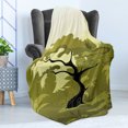 thumbnail image 4 of Olive Green Soft Flannel Fleece Throw Blanket, Japanese Tree in Jungle Abstract Nature in Summer Season, Cozy Plush for Indoor and Outdoor Use, 70" x 90", Pale Yellow Olive Green, by Ambesonne, 4 of 5