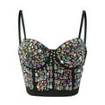 thumbnail image 3 of Womens Tank Tops Women's Pearl Beaded Strapless Corset Crop Top Camisole Tops for Women Purple M, 3 of 6