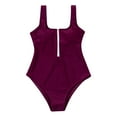 thumbnail image 5 of Olyvenn Summer Women's One-Piece Swimsuit Sexy V-Neck Swimwear Sets Summer Beach Outfits for Girls Solid Color Beachwear Half Zip Bathing Suit Female Relaxed Wine 6, 5 of 5