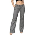 thumbnail image 1 of Pantalones elásticos de cintura baja para mujer con bolsillos Pantalones de vestir de pierna acampanada Pantalones pequeños para trabajo de oficina BusinessE-gray-low RiseX-Small, 1 of 5