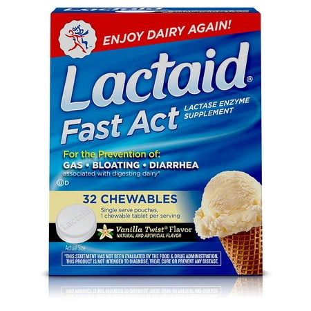 Fast Act Lactose Intolerance Chewables with Lactase Enzymes, Vanilla Twist, 32 Pks of 1-ct.